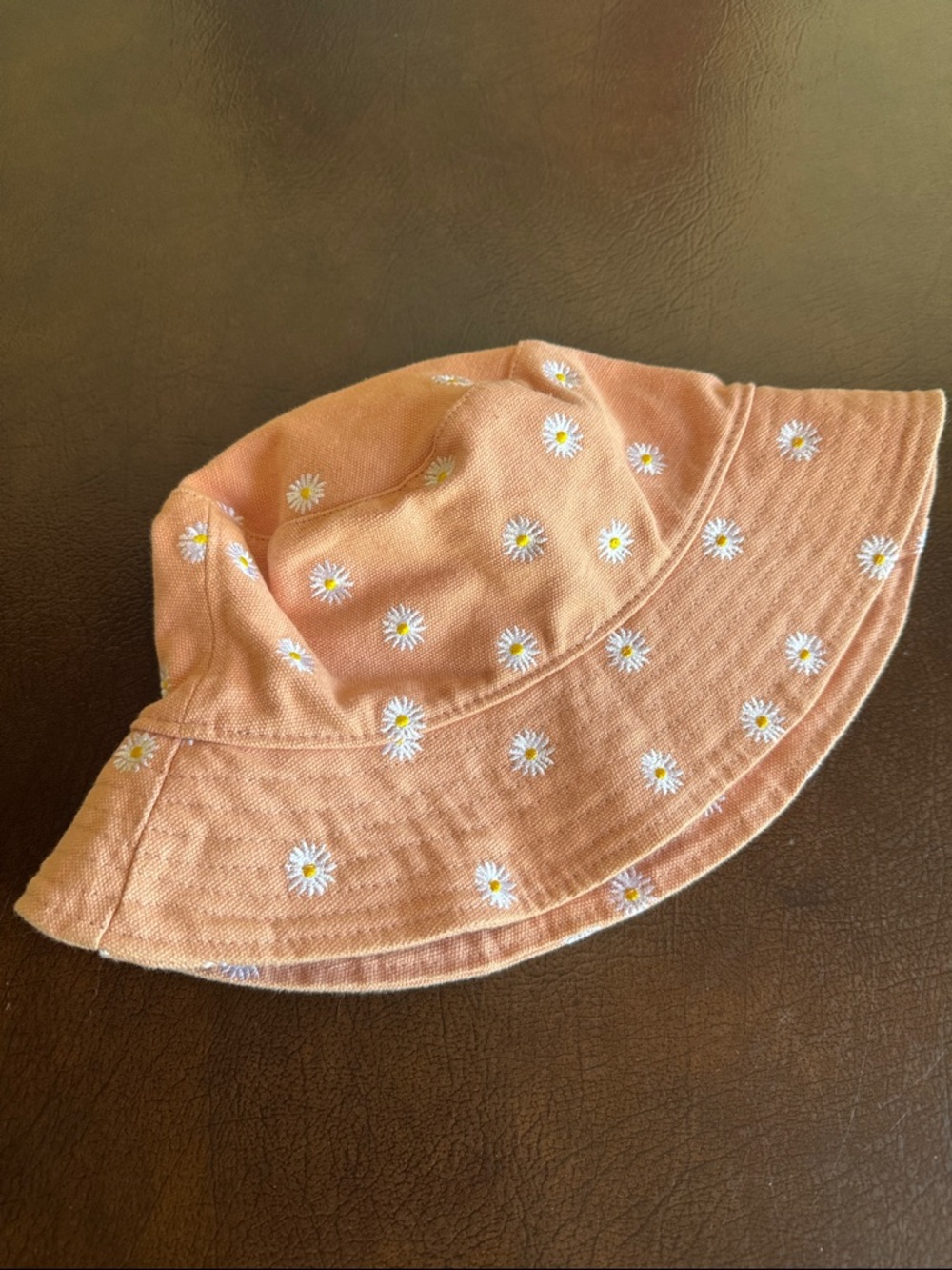 Peach Daisy Embroidered Bucket Hat